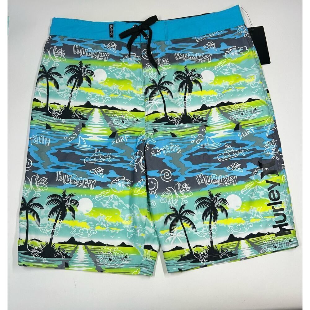 Hurley Boys Blue Lazer Swim Trunks with Stencil Graphics Size 20/30